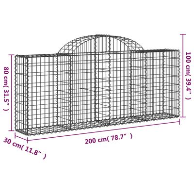 vidaXL arkveida gabiona grozi, 10 gb., 200x30x80/100cm, cinkota dzelzs