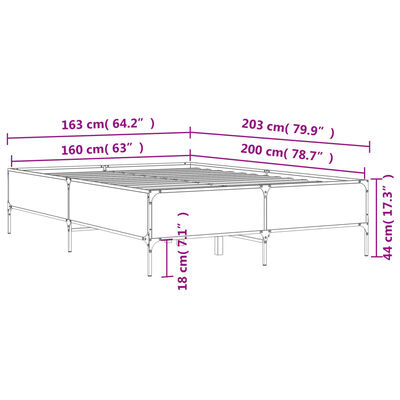 vidaXL gultas rāmis, pelēka ozola,160x200cm, inženierijas koks, metāls