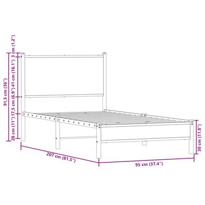 vidaXL gultas rāmis ar galvgali, brūna ozola metāls, 90x200 cm