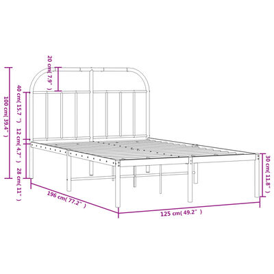 vidaXL gultas rāmis ar galvgali, melns metāls, 120x190 cm