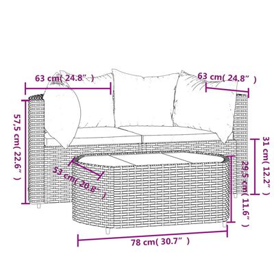 vidaXL 3-daļīgs dārza atpūtas mēbeļu komplekts, brūna PE rotangpalma