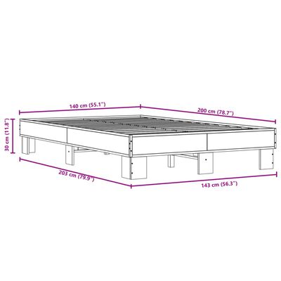 vidaXL gultas rāmis, ozola krāsā, 140x200cm, inženierijas koks, metāls