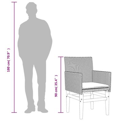 vidaXL dārza krēsli, matrači, 2 gab., pelēka PE rotangpalma, masīvkoks