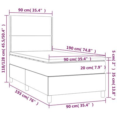 vidaXL atsperu gulta ar matraci, melna samts, 90x190 cm