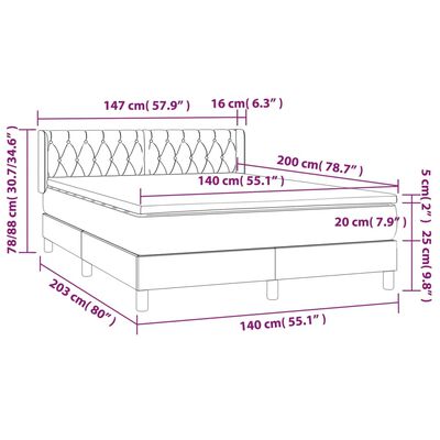 vidaXL atsperu gultas rāmis ar matraci, gaiši pelēka audums, 140x200cm