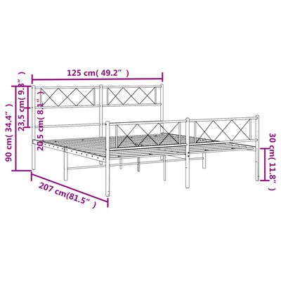 vidaXL gultas rāmis ar galvgali un kājgali, melns metāls, 120x200 cm