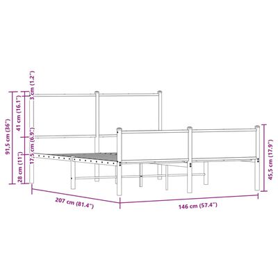 vidaXL gultas rāmis ar galvgali un kājgali, brūns metāls, 140x200 cm