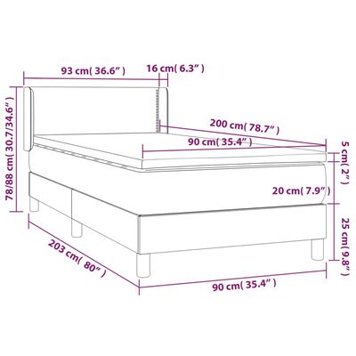 vidaXL atsperu gulta ar matraci, tumši pelēka, 90x200 cm, audums