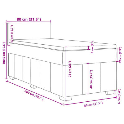 vidaXL atsperu gultas rāmis ar matraci, krēmkrāsas, 80x200 cm, audums