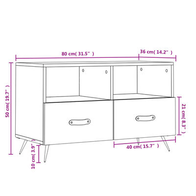 vidaXL TV skapītis, balts, 80x36x50 cm, inženierijas koks