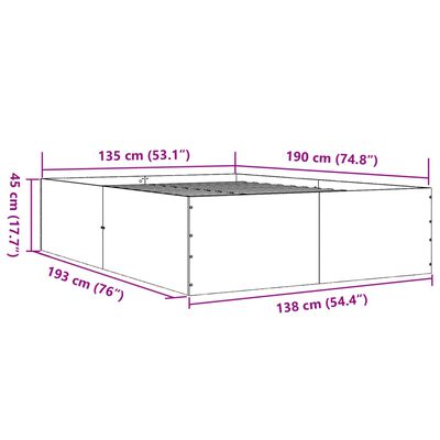 vidaXL gultas rāmis, melns, 135x190 cm, inženierijas koks