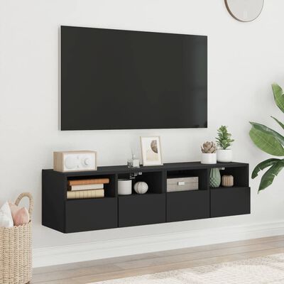 vidaXL TV sienas skapji, 2 gab., 60x30x30 cm, melns, inženierijas koks