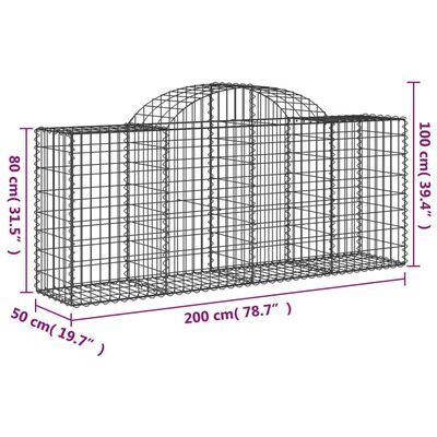 vidaXL arkveida gabiona grozi, 10 gb., 200x50x80/100cm, cinkota dzelzs