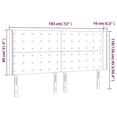 vidaXL galvgalis ar malām, 183x16x118/128 cm, melns audums