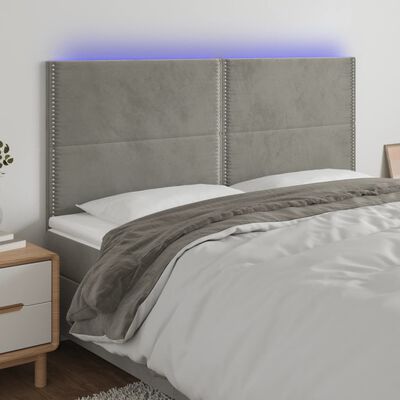 vidaXL gultas galvgalis ar LED, 160x5x118/128 cm, gaiši pelēks samts