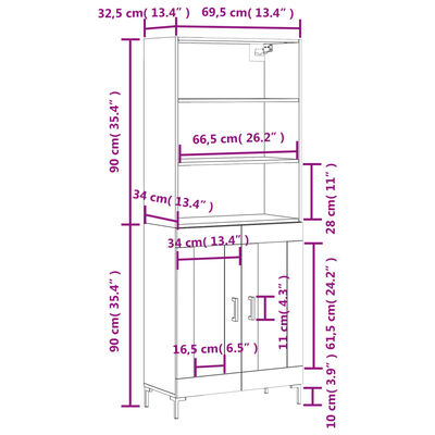 vidaXL augstais skapis, ozolkoka, 69,5x34x180 cm, inženierijas koks