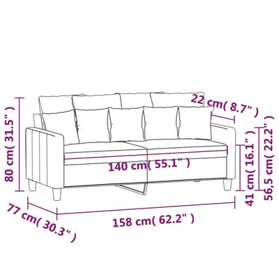 vidaXL divvietīgs dīvāns, melns audums, 140 cm