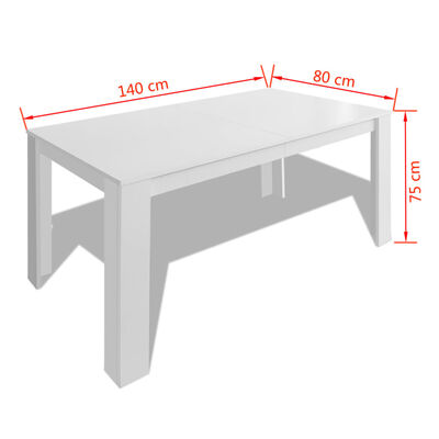 vidaXL balts virtuves galds, 140x80x75 cm