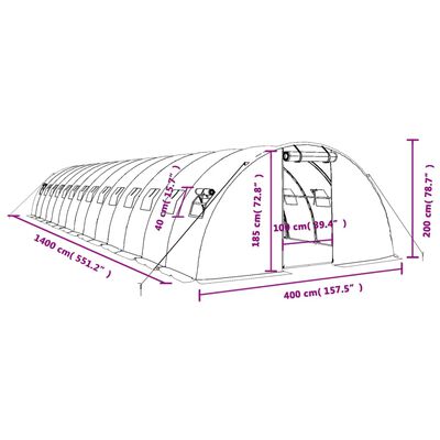 vidaXL siltumnīca ar tērauda rāmi, balta, 56 m², 14x4x2 m