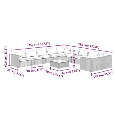 vidaXL 11-daļīgs dārza atpūtas mēbeļu komplekts, melna PE rotangpalma