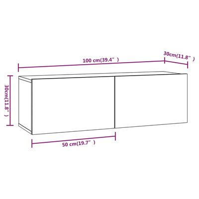 vidaXL TV skapīši, 2 gab., pelēks, 100x30x30 cm, inženierijas koks