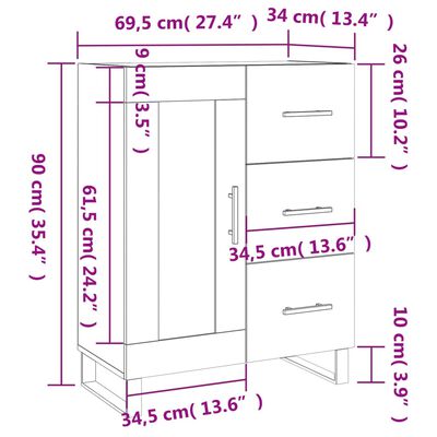 vidaXL kumode, balta, 69,5x34x90 cm, inženierijas koks