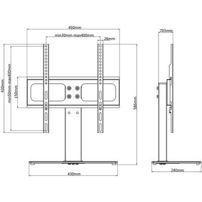 vidaXL TV statīvs 26-42 collu ekrānam, VESA 400x400 mm, 30 kg