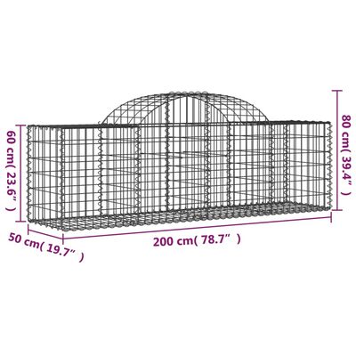 vidaXL arkveida gabiona grozi, 5 gb., 200x50x60/80 cm, cinkota dzelzs