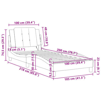 vidaXL gultas rāmis ar LED, melns, 100x200 cm, mākslīgā āda