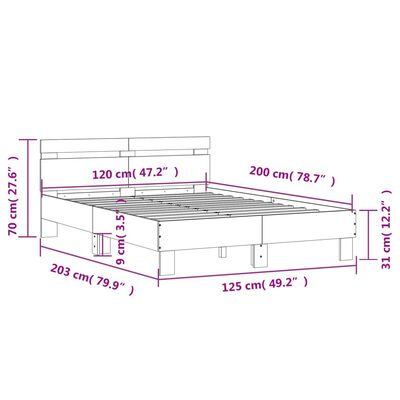 vidaXL gultas rāmis ar galvgali, ozolkoka krāsā, 120x200 cm