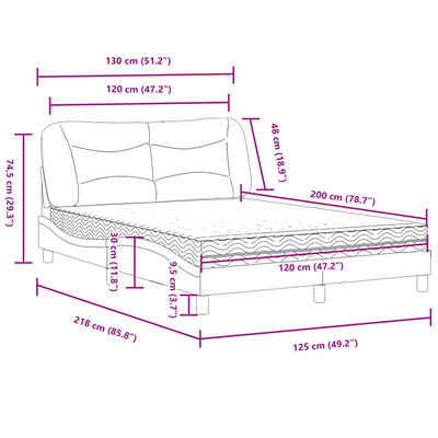 vidaXL gulta ar matraci, melna audums, 120x200 cm