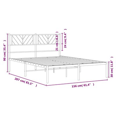 vidaXL gultas rāmis ar galvgali, melns metāls, 150x200 cm