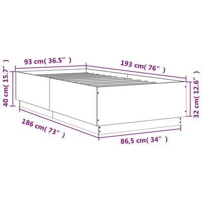 vidaXL gultas rāmis, ozolkoka krāsā, 90x190 cm, inženierijas koks