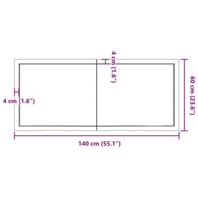 vidaXL galda virsma, 140x60x(2-4) cm, neapstrādāts ozola masīvkoks