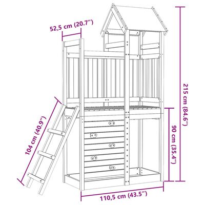 vidaXL rotaļu tornis, klinšu siena, 110,5x52,5x215cm impregnēta priede