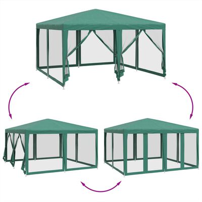 vidaXL svinību telts, ar 8 sieta sienām, 4x4 m, zaļa, HDPE