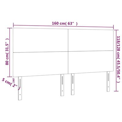 vidaXL gultas galvgalis ar LED, 160x5x118/128cm, kapučīno mākslīgā āda