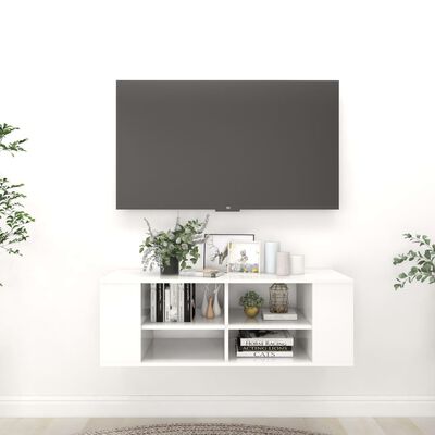 vidaXL sienas TV skapītis spīdīgi balts 102x35x35 cm inženierijas koks