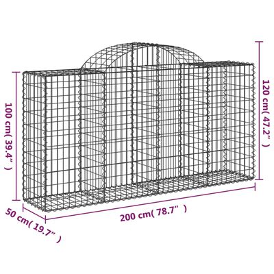 vidaXL arkveida gabiona grozi, 12gb., 200x50x100/120cm, cinkota dzelzs