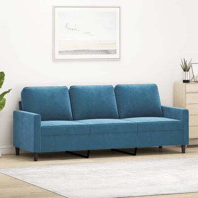 vidaXL trīsvietīgs dīvāns, zils, 180 cm, samts