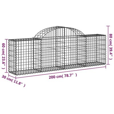 vidaXL arkveida gabiona grozi, 13 gb., 200x30x60/80 cm, cinkota dzelzs