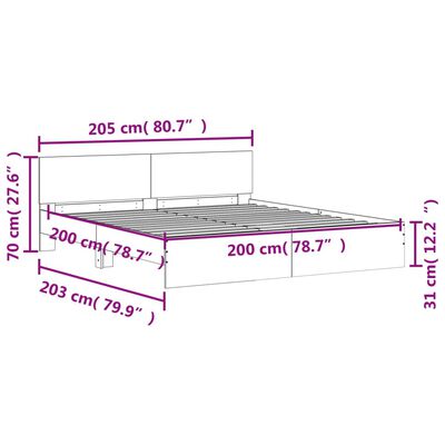 vidaXL gultas rāmis ar galvgali un LED, balts, 200x200 cm