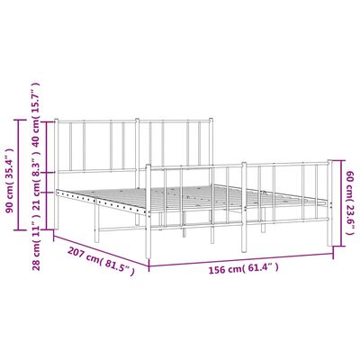 vidaXL gultas rāmis ar galvgali un kājgali, melns metāls, 150x200 cm