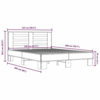 vidaXL gultas rāmis, pelēka ozola 120x200cm, inženierijas koks, metāls