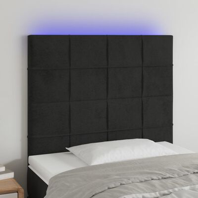 vidaXL gultas galvgalis ar LED, 90x5x118/128 cm, melns samts