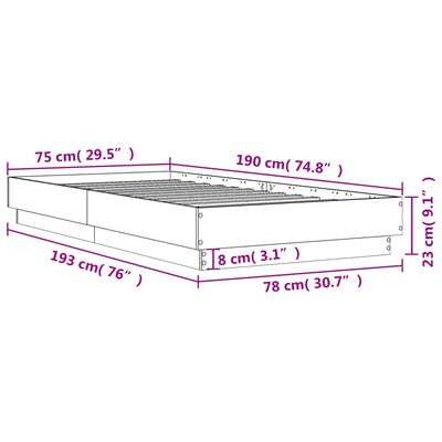 vidaXL gultas rāmis, ozolkoka krāsā, 75x190 cm, inženierijas koks