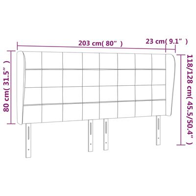 vidaXL galvgalis ar malām, 203x23x118/128 cm, melns samts