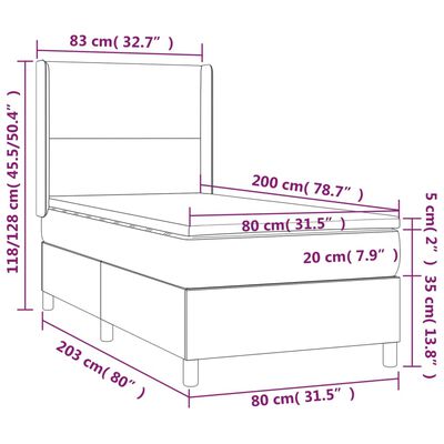 vidaXL atsperu gulta ar matraci, LED, krēmkrāsas audums, 80x200 cm