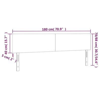 vidaXL gultas galvgalis ar LED, 180x5x78/88 cm, gaiši pelēks samts