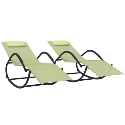 vidaXL sauļošanās šūpuļkrēsli, 2 gab., krēmkrāsas, tērauds, tekstilēns